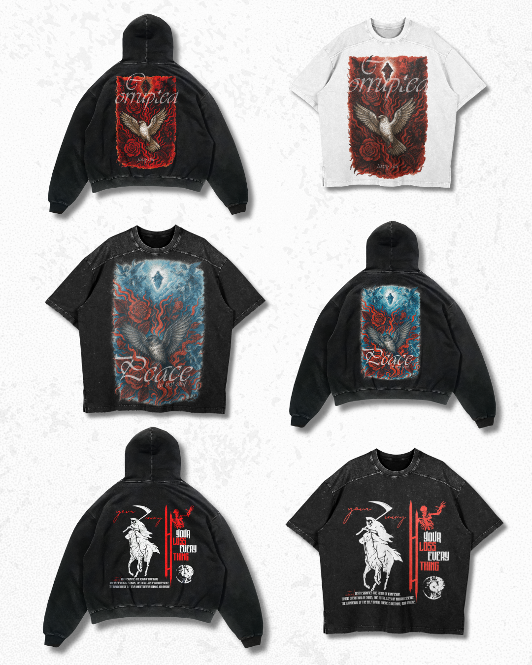 full drop vol. 01 – sacred chaos collection (6 t-shirt designs streetwear)